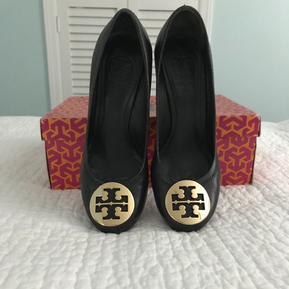 Tory Burch Shoes - Tory Burch Black Leather Sophie Wedge